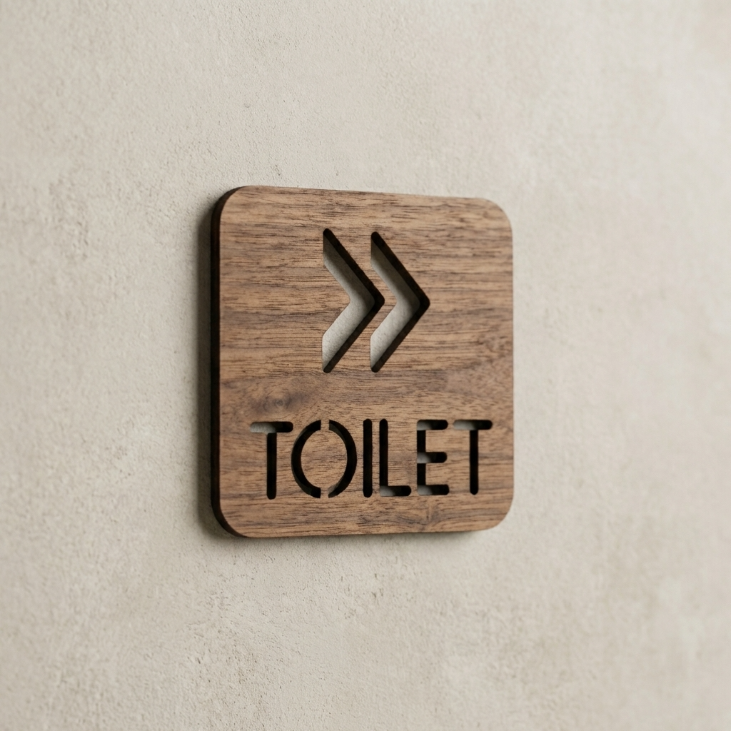 Premium walnut restroom wayfinding sign for offices, cafés, restaurants and hotels