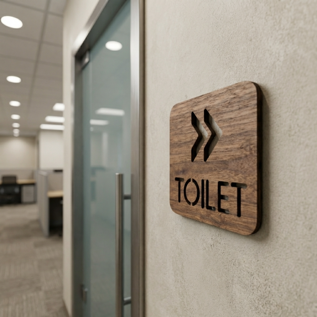 Modern wood WC direction sign for office buildings, cafés, shops and commercial premises