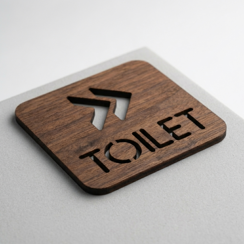 Rustic wooden toilet arrow sign for restaurants, cafés, hotels and modern workplaces