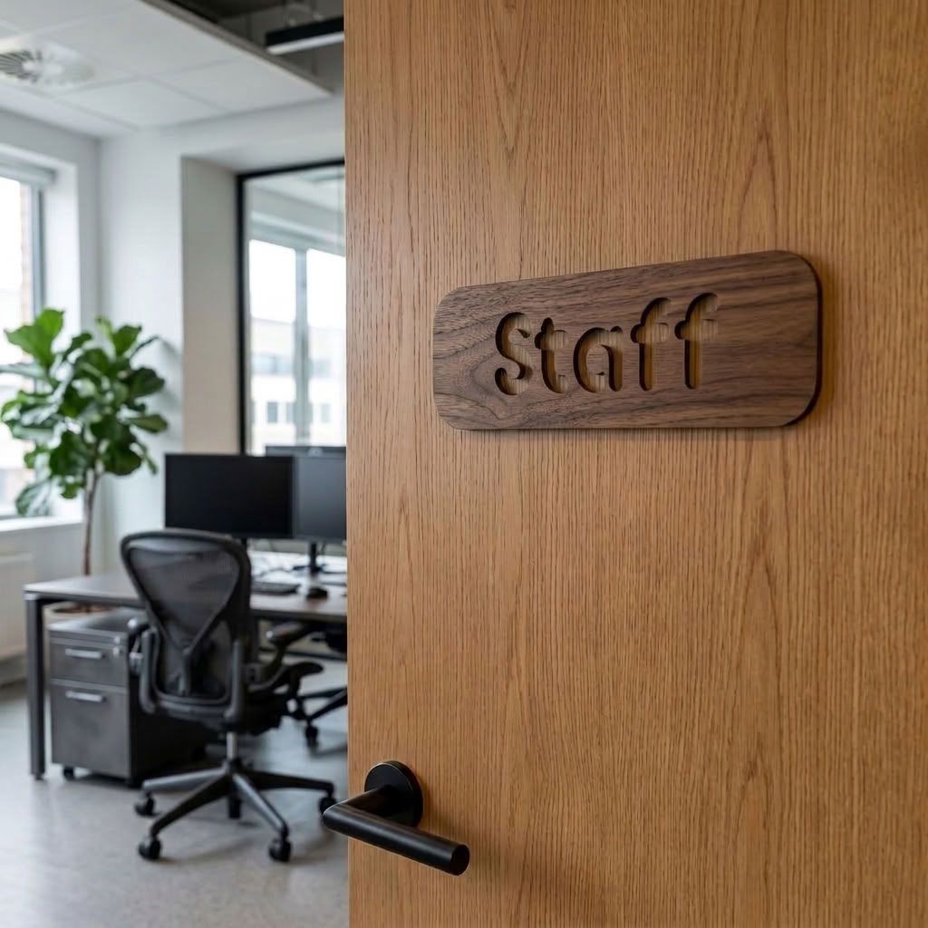 Walnut staff room sign for offices and workplaces