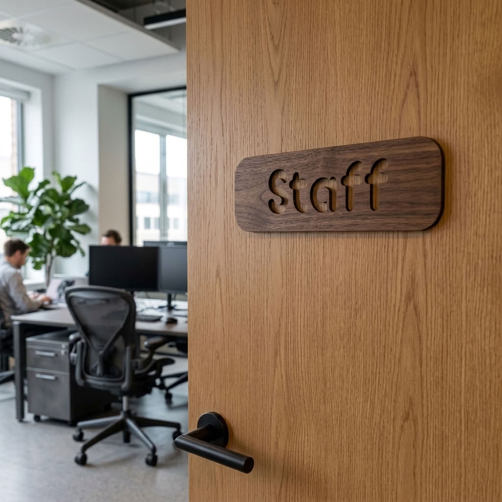 Natural wood staff sign for employee-only areas