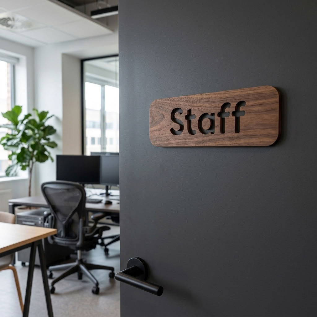 Wooden Staff sign for cafés, restaurants and offices