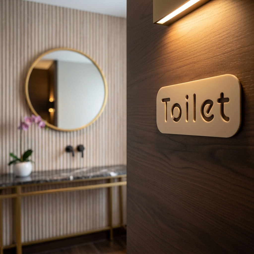 Modern toilet room sign for hotels, offices, salons and customer washrooms