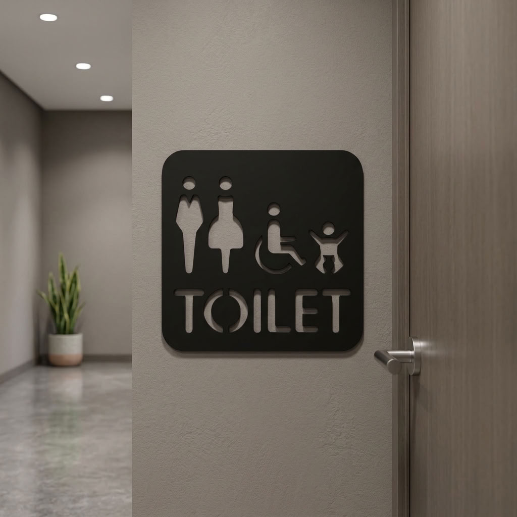 Black family restroom sign for cafés, pubs, restaurants and commercial businesses