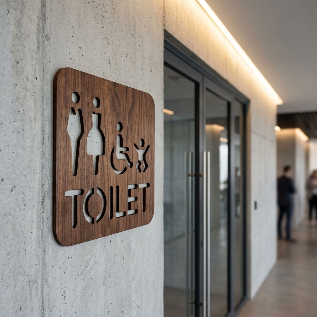 Walnut family toilet sign for hotels, offices, cafés and commercial businesses