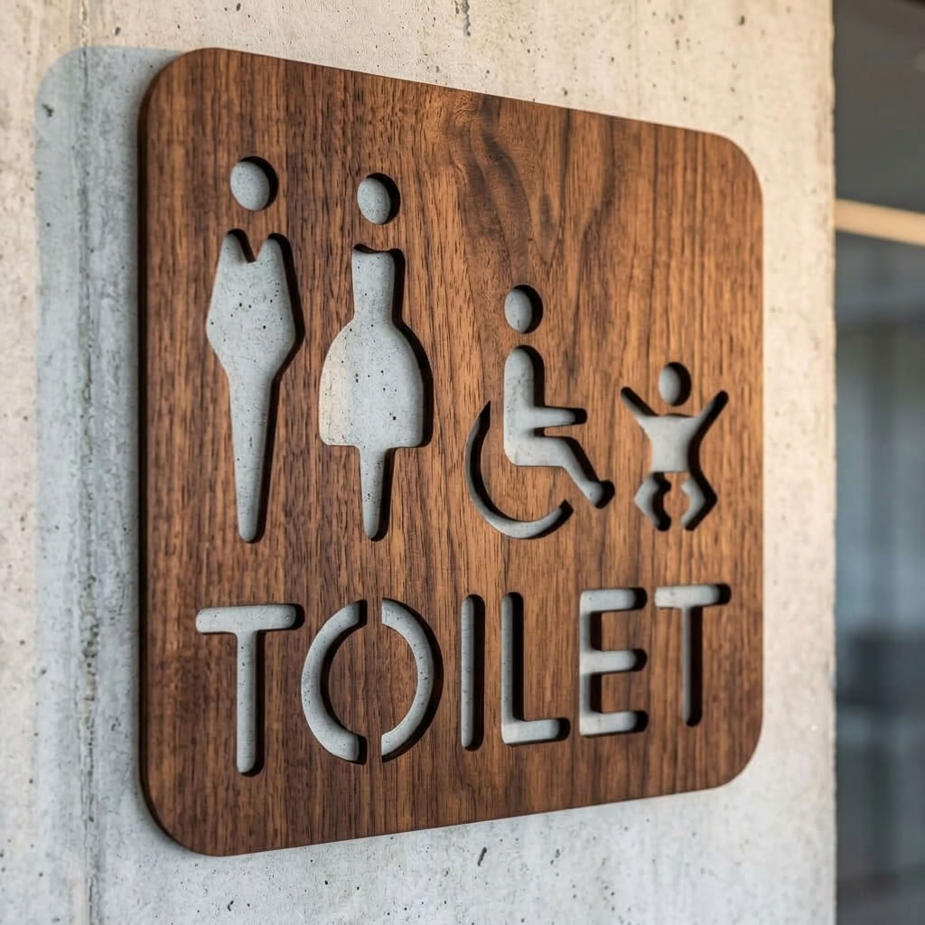 Walnut men women wheelchair and baby change toilet sign for cafés, pubs and restaurants
