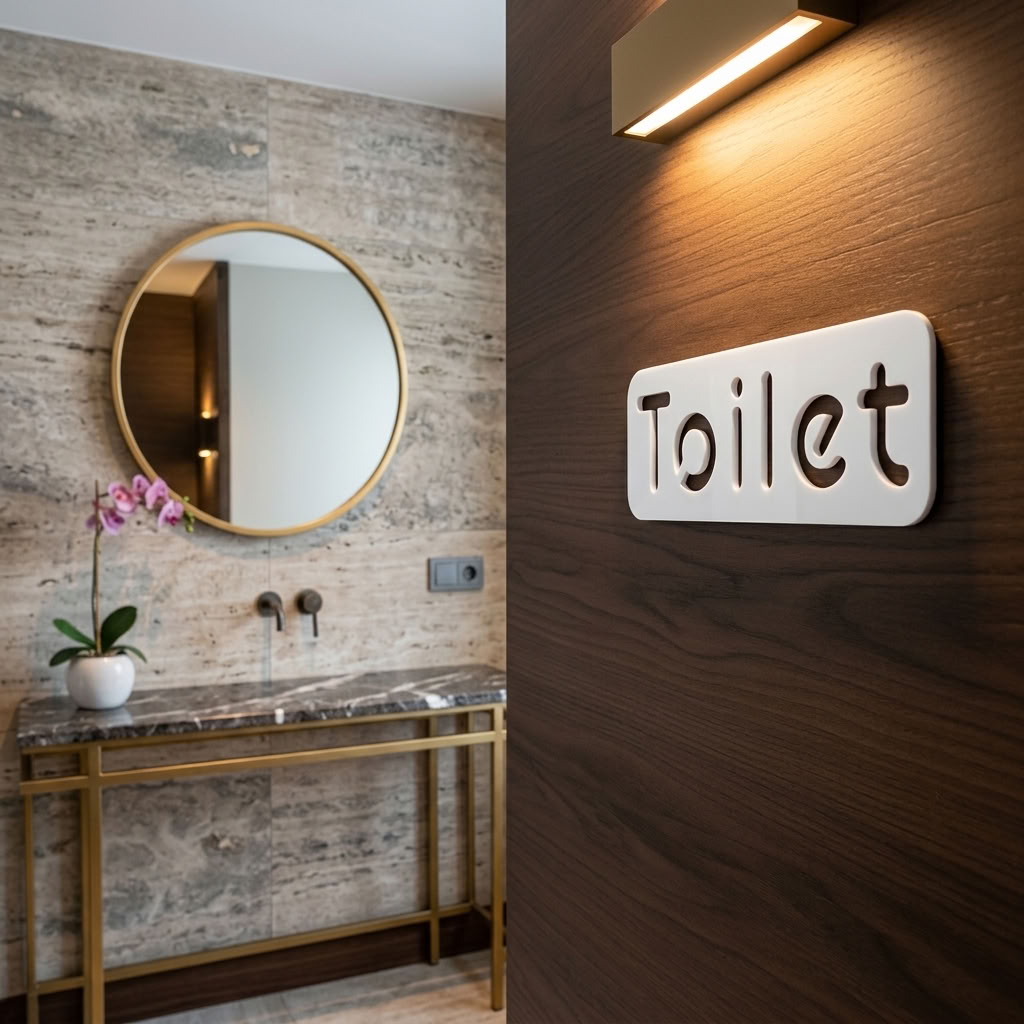 Bathroom signage plaque for cafés, restaurants, shops and office toilet doors