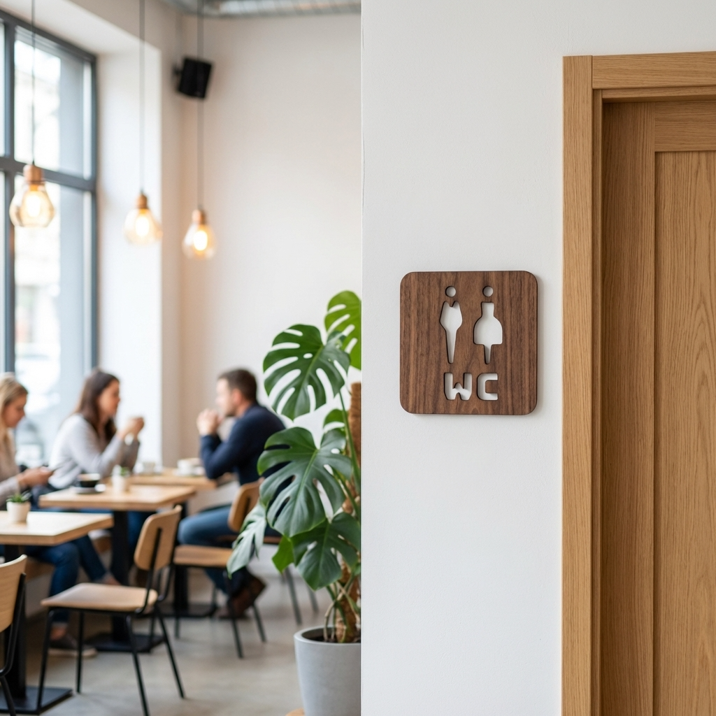 Walnut men and women bathroom sign for hotels, shops and commercial premises