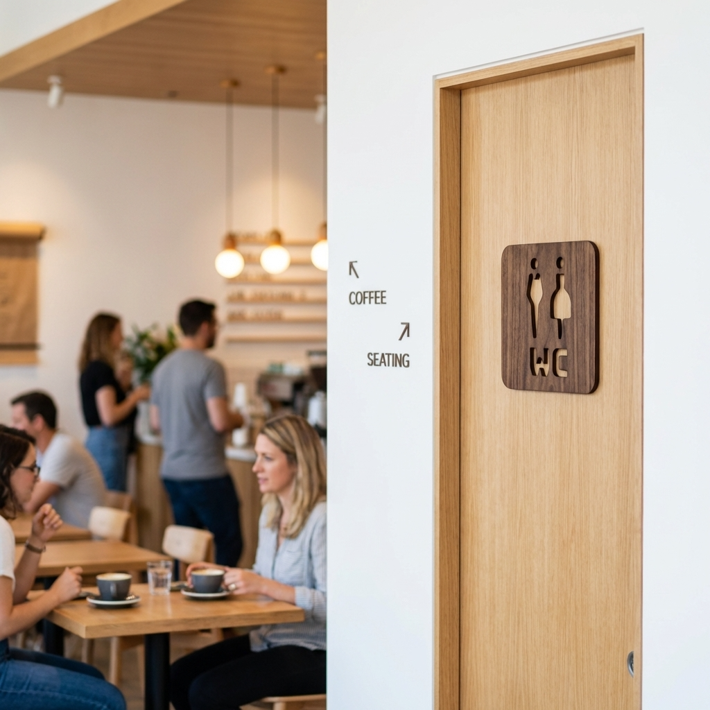 Wooden WC sign for cafés, pubs, restaurants and customer toilet areas