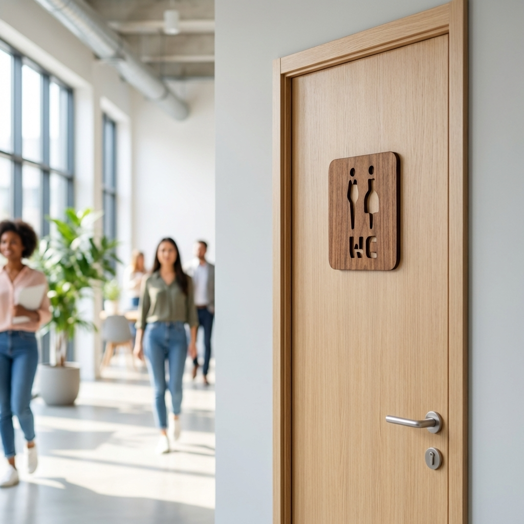 Walnut WC door plaque for cafés, hotels, restaurants and workplaces