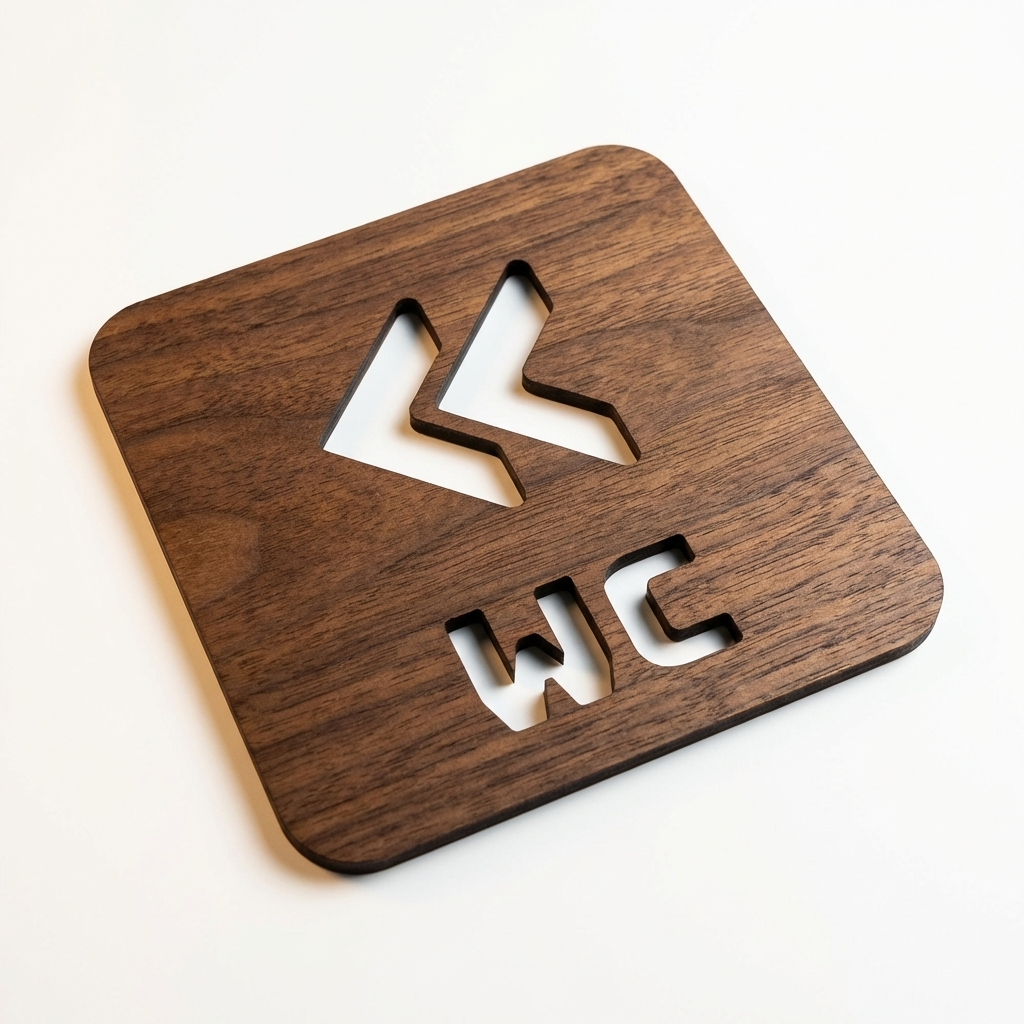Wooden WC left direction sign for pubs, cafés, shops and business premises