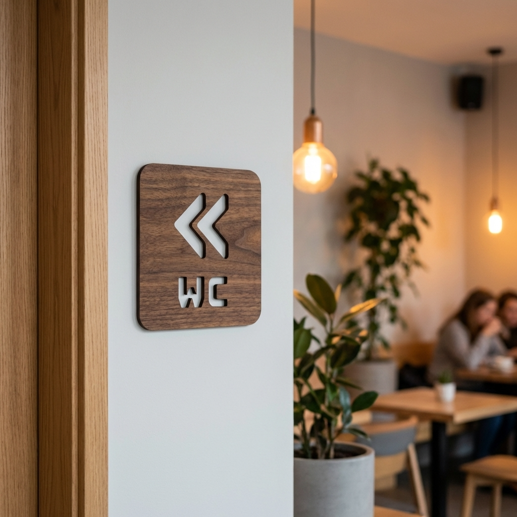 Walnut WC left arrow sign for cafés, pubs, restaurants and commercial businesses