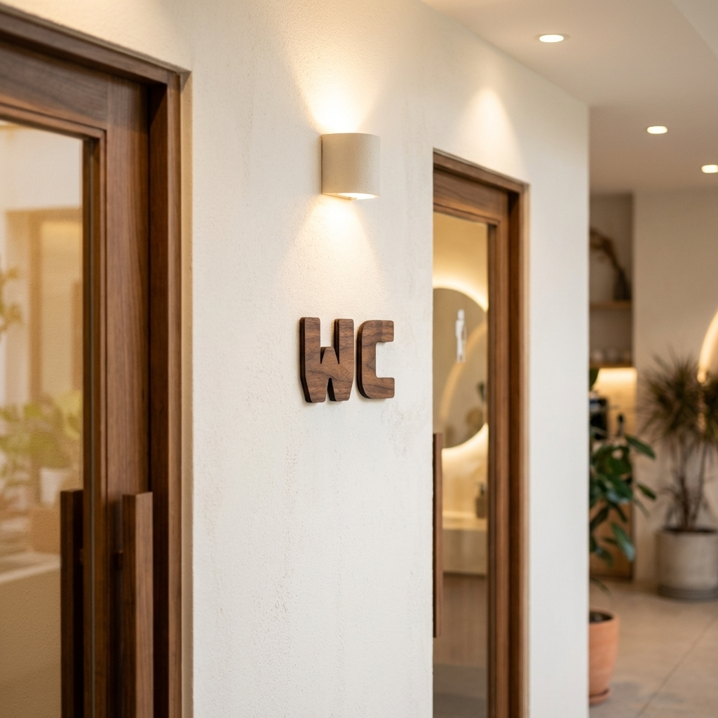 Walnut toilet sign for hotels, offices, restaurants and commercial interiors