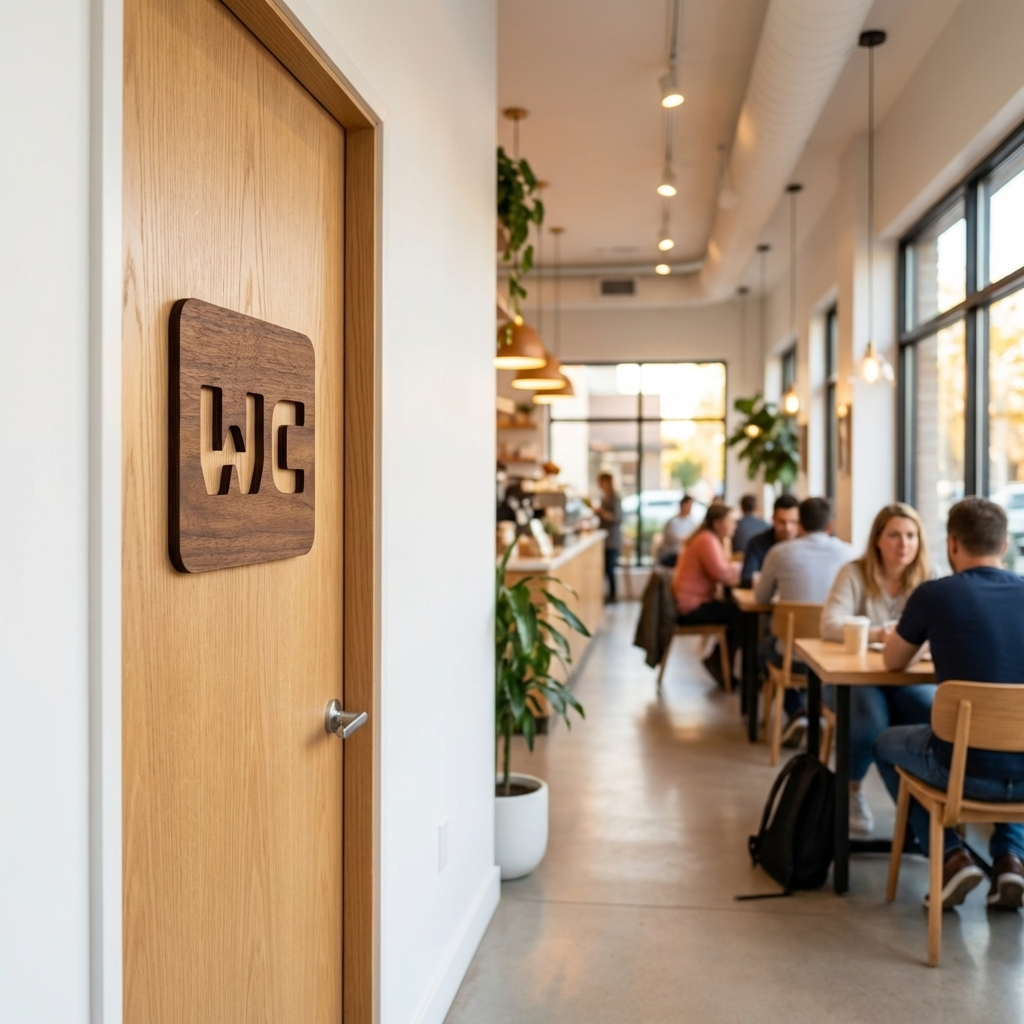 Square wooden WC plaque for cafés, offices and restaurants