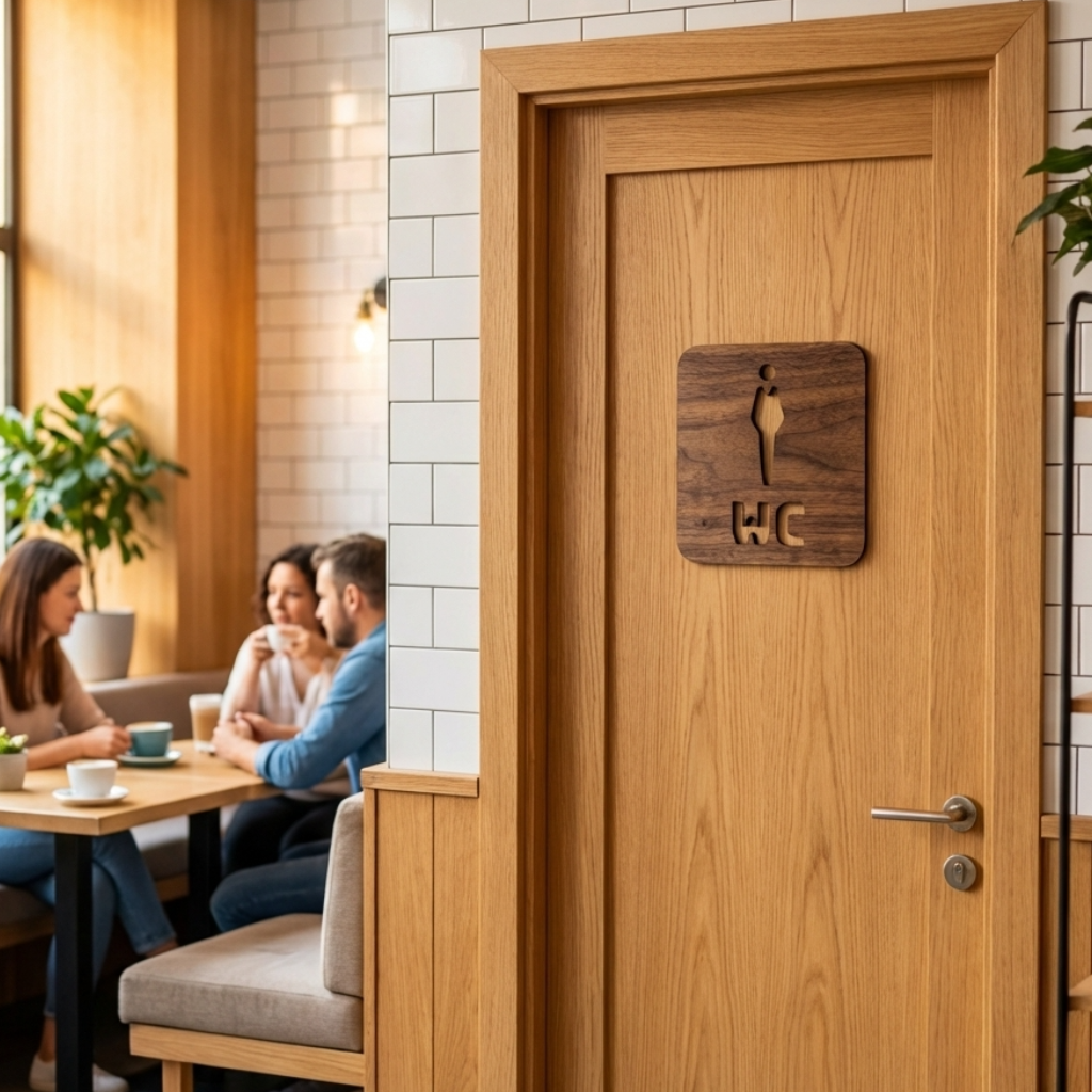 Wooden male WC sign with modern square design