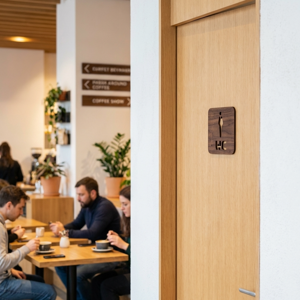 Walnut gents toilet sign with male restroom symbol