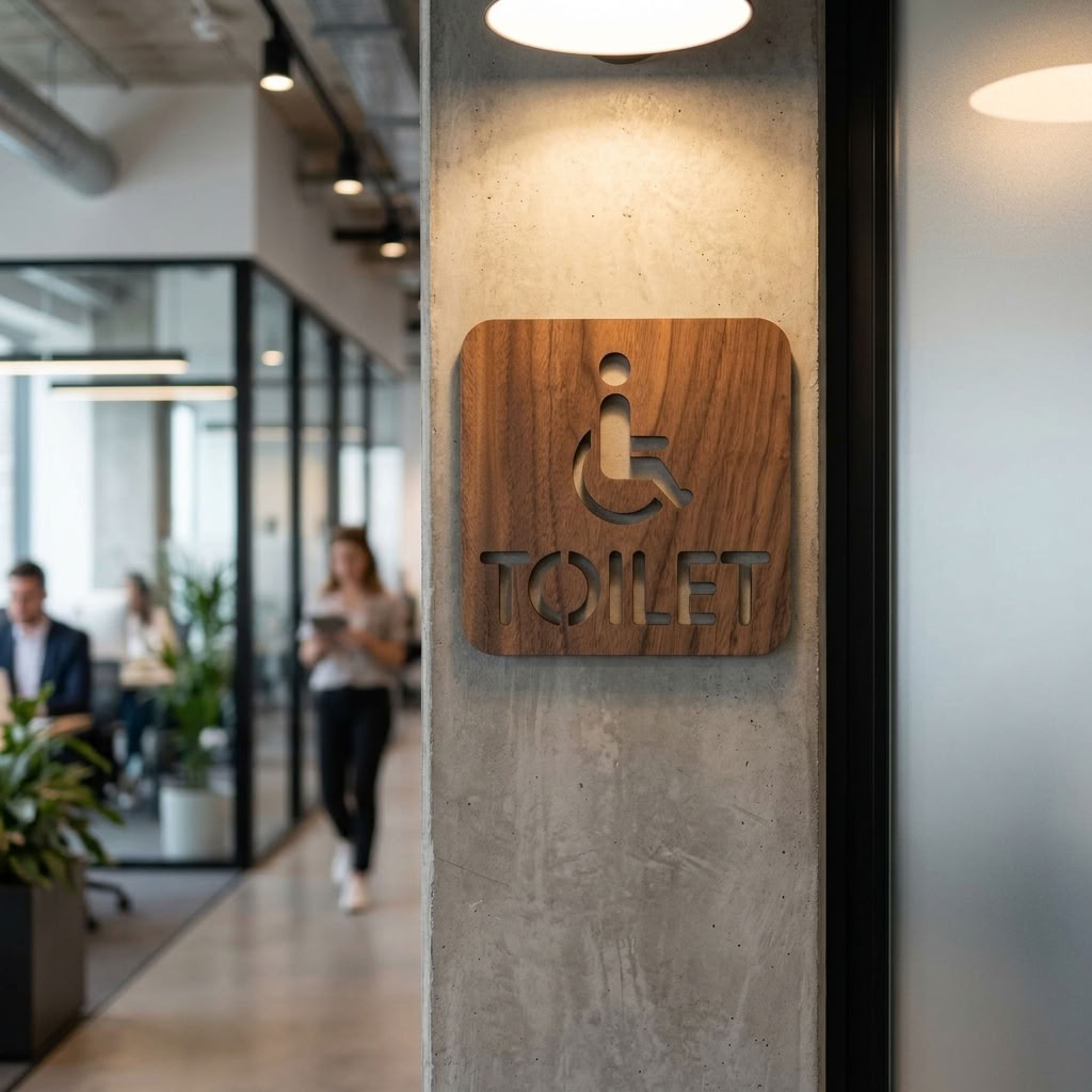 Walnut accessible restroom sign for cafés, restaurants, workplaces and customer facilities
