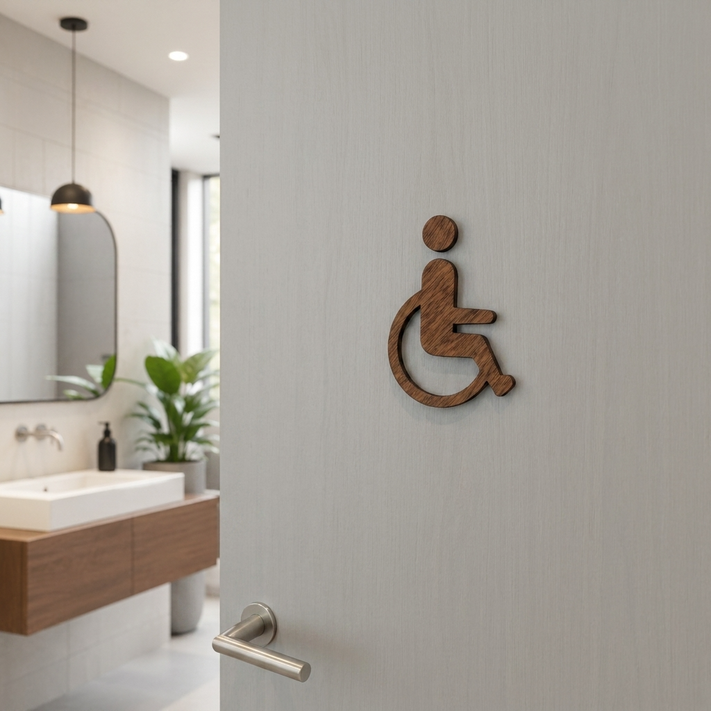 Walnut wheelchair accessible restroom sign for cafés, offices, restaurants and commercial facilities