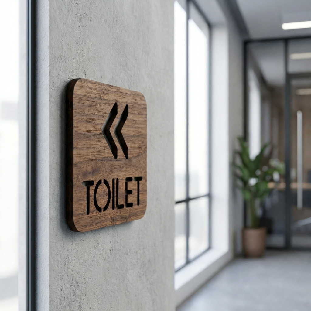 Professional wooden toilet wayfinding sign for offices, restaurants, cafés and public areas