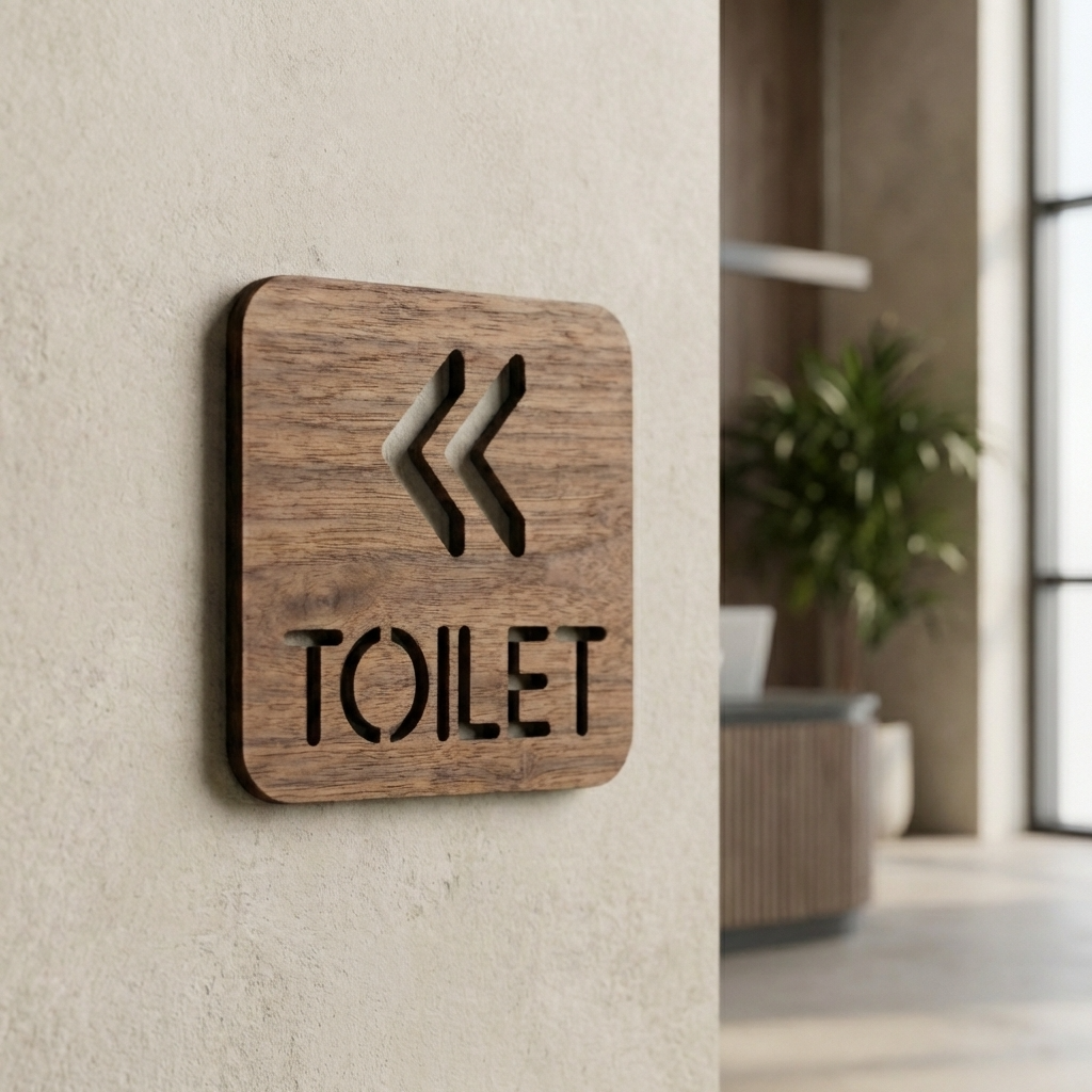 Wooden WC direction sign for commercial premises, workplaces, cafés and retail businesses