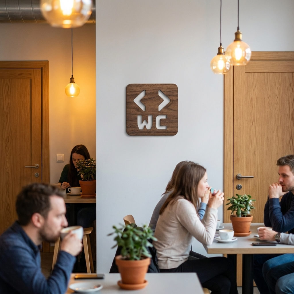 Commercial walnut toilet direction sign for offices, hotels and workplaces