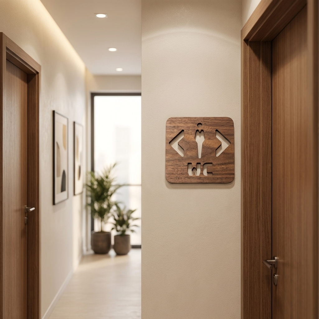 Walnut male toilet wayfinding sign for cafés, restaurants and hospitality venues