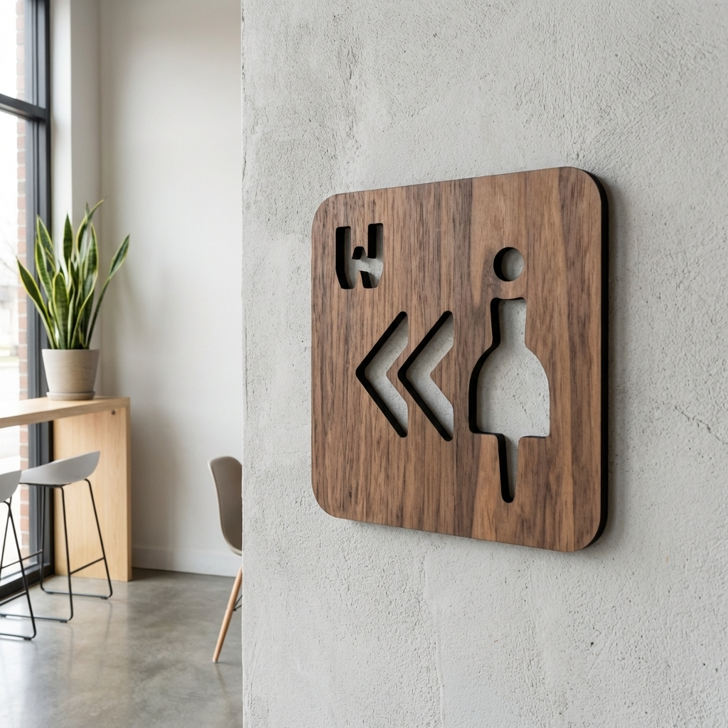 Female toilet sign with left arrows for offices, salons, shops and public-facing spaces