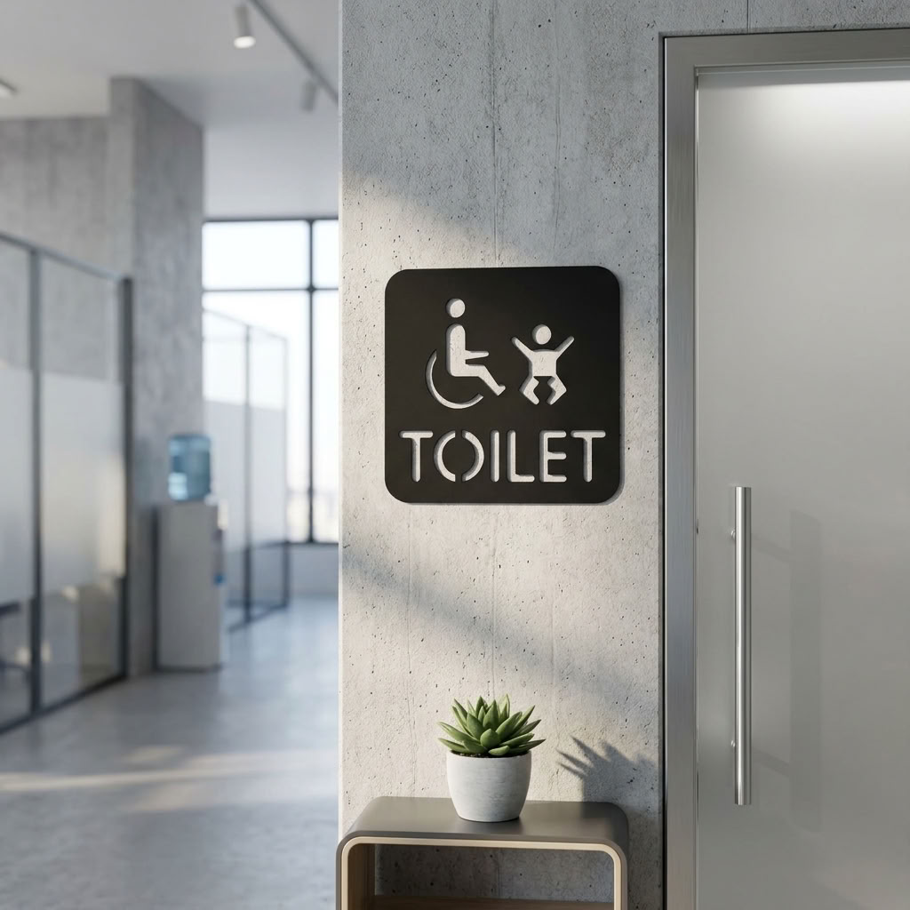 Wheelchair and baby changing restroom sign for offices, hotels and commercial businesses