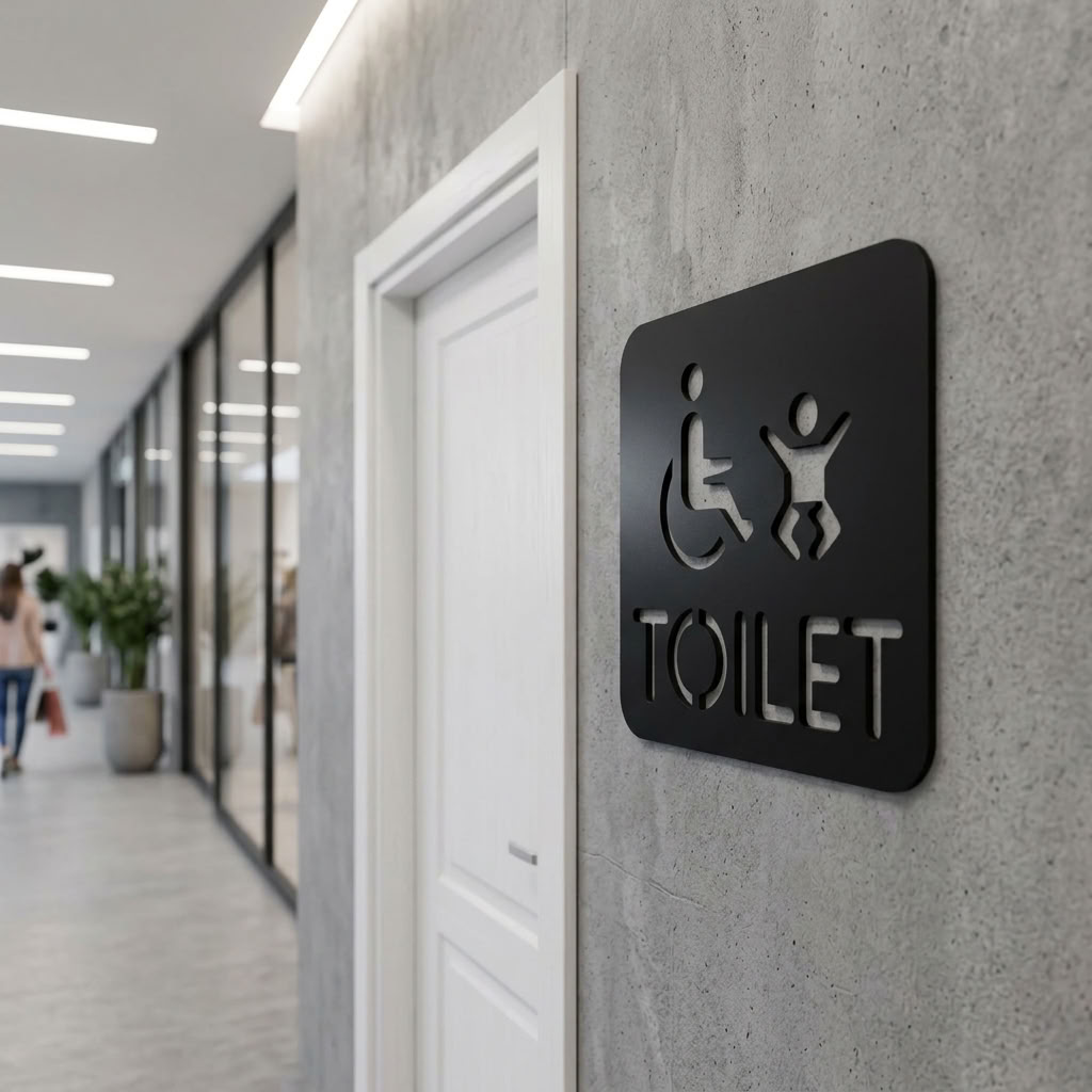 Square baby change and wheelchair toilet sign for cafés and hospitality venues