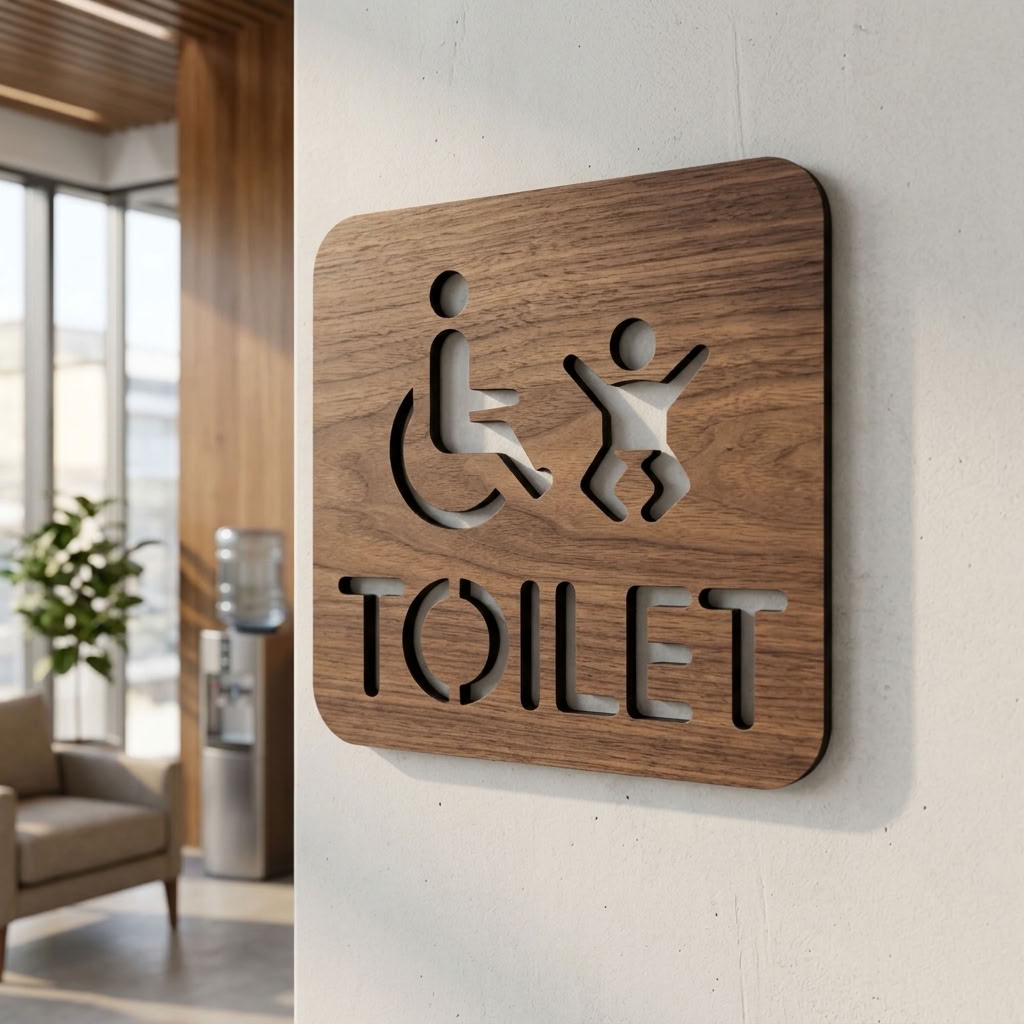 Walnut accessible toilet and baby change sign for cafés, pubs, restaurants and businesses