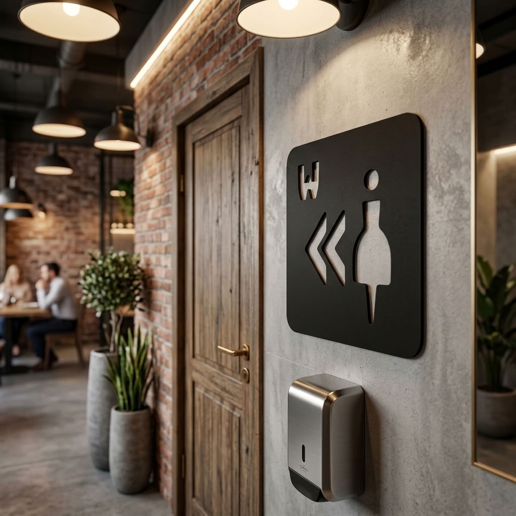 Square black female toilet wayfinding sign for commercial corridors and reception areas