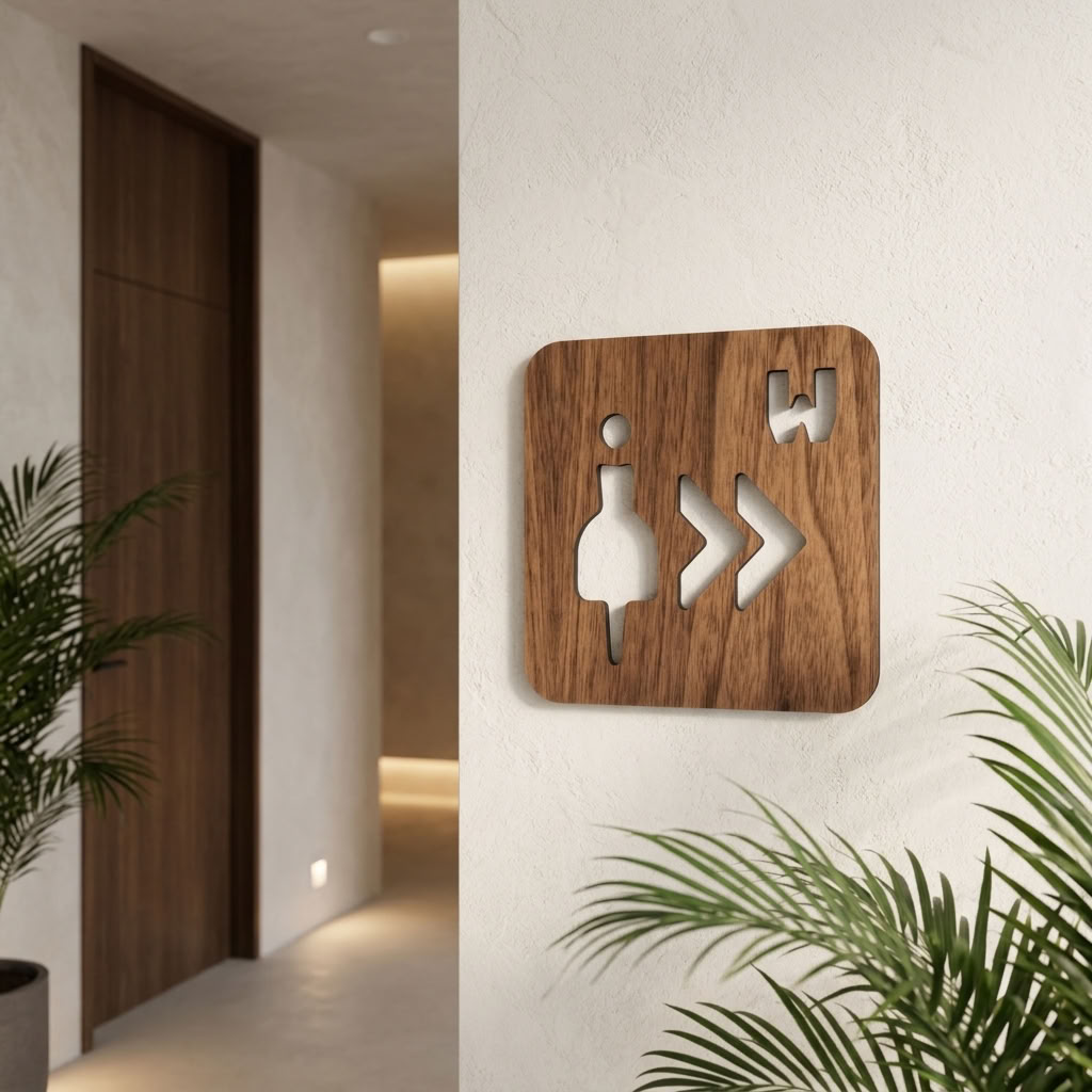 Wooden female restroom direction sign for offices, hotels and commercial businesses