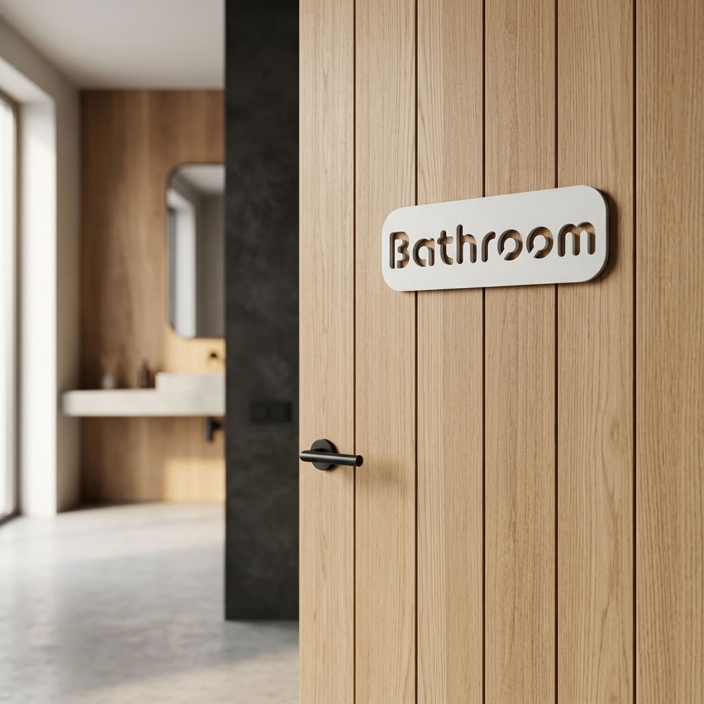 Stylish white restroom door plaque for businesses, salons, hotels and restaurants