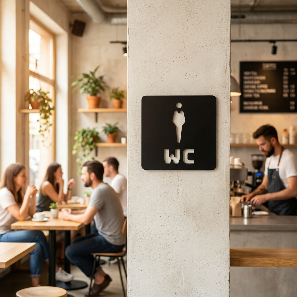 Square black men’s toilet sign for cafés, pubs, restaurants and offices