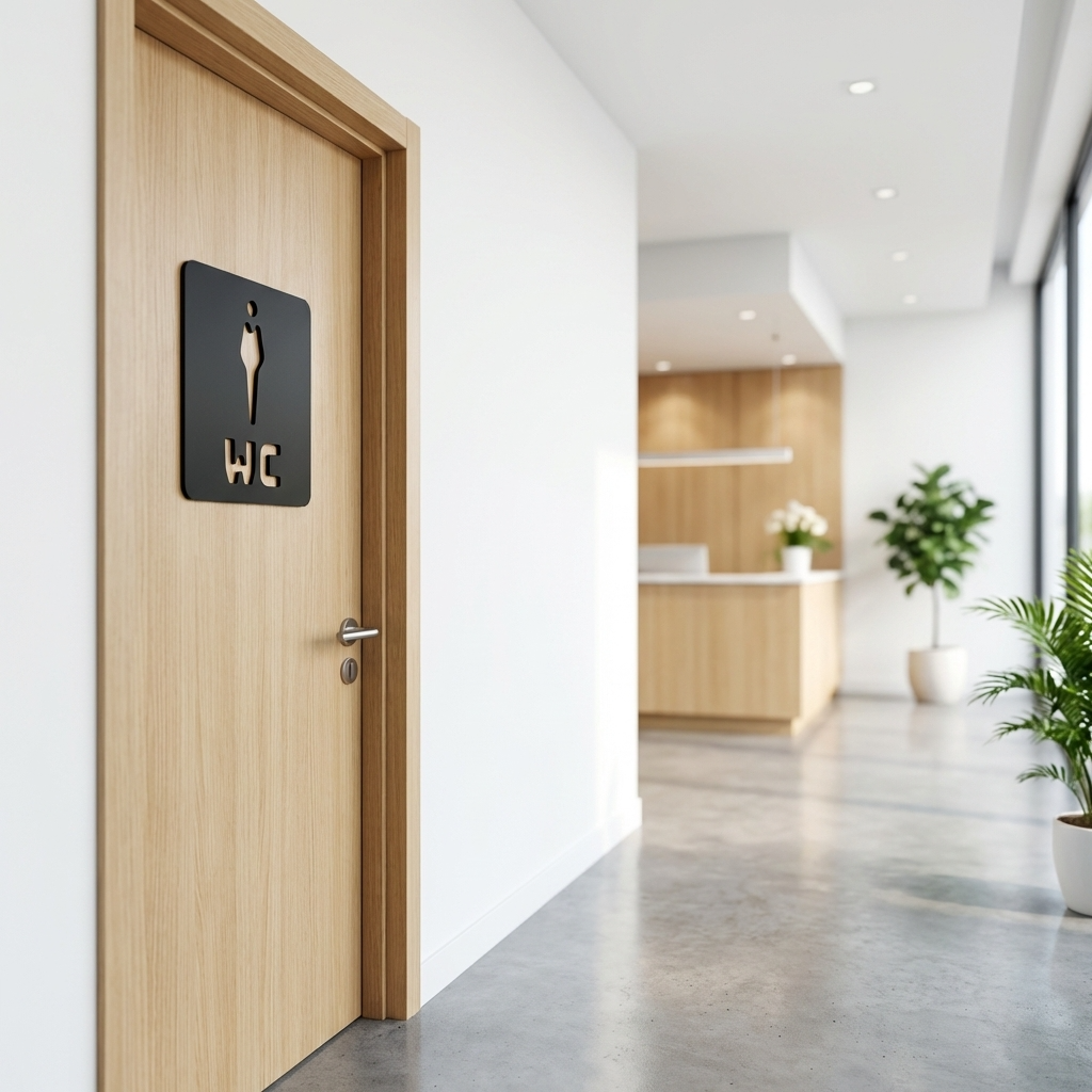Modern male toilet sign in black acrylic for hotels and workplaces