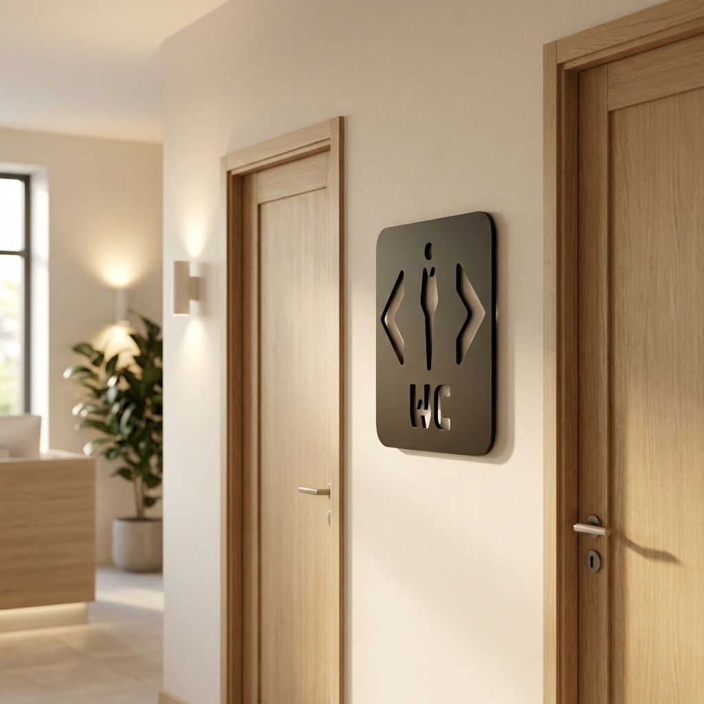 Square black men’s toilet direction sign for clear restroom wayfinding