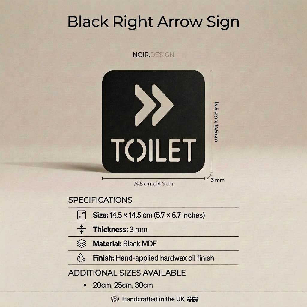 Modern restroom direction sign pointing right for workplaces, hotels and hospitality venues