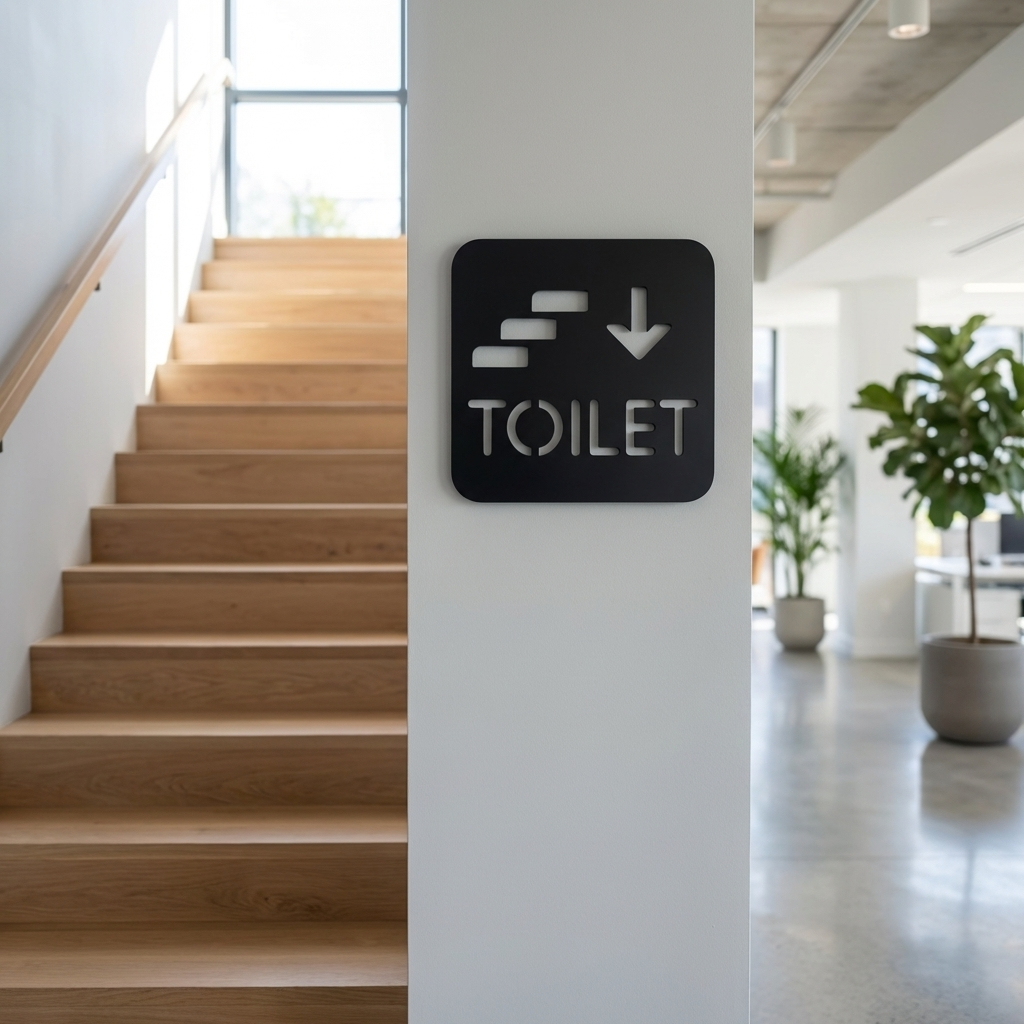 Downstairs toilet direction sign for offices, hotels, shops and commercial businesses