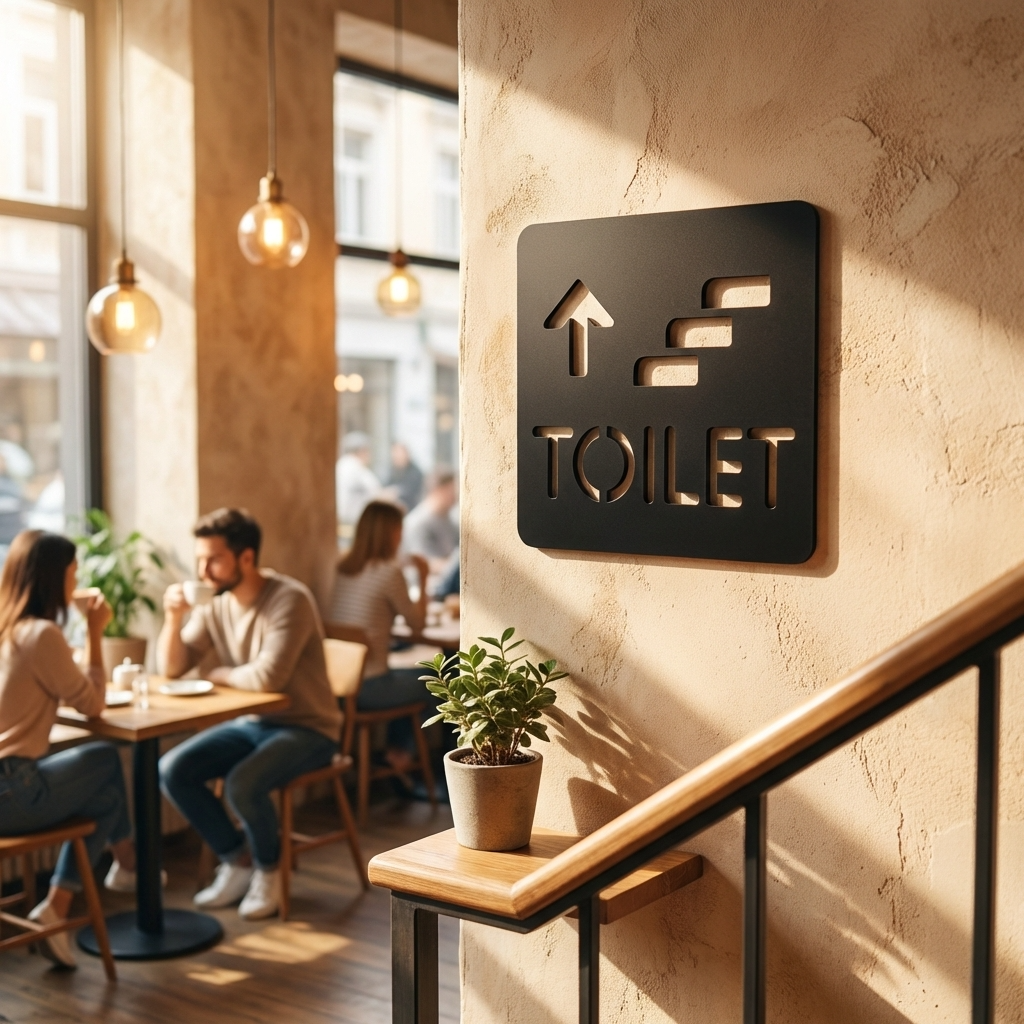 Upstairs toilet direction sign for offices, hotels, shops and commercial businesses