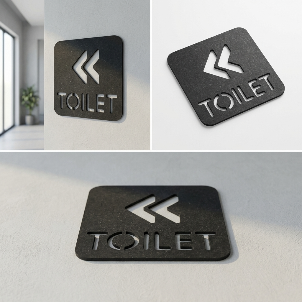 Professional black toilet signage mounted on a white wall, suitable for commercial and hospitality interiors.