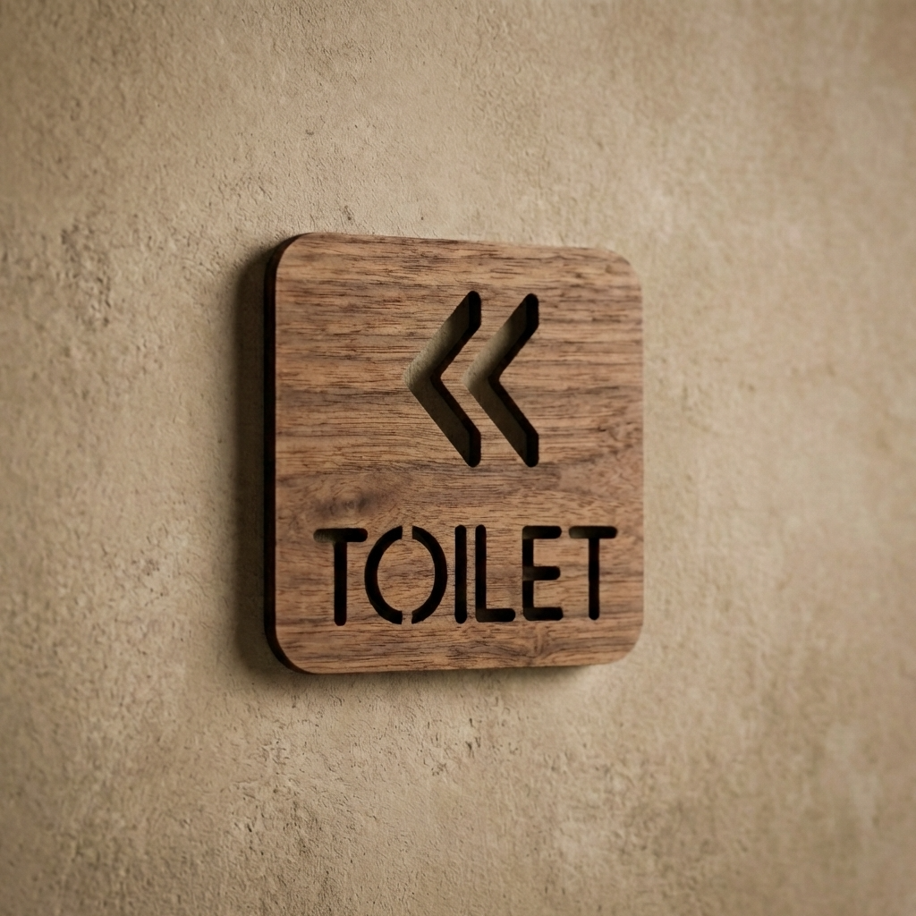Modern wooden restroom sign for cafés, offices, hotels, shops and customer toilet areas