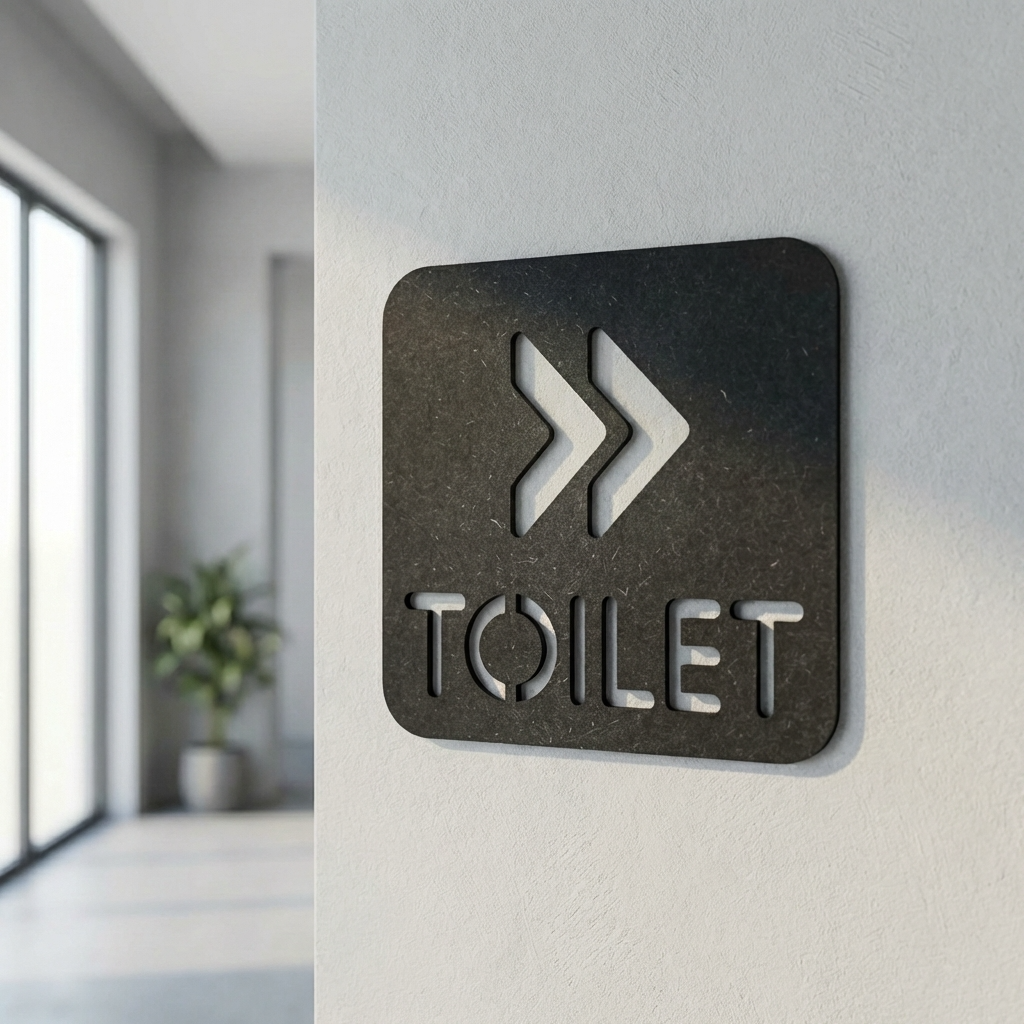 Commercial toilet sign with right-pointing arrows for restaurants, offices and public spaces