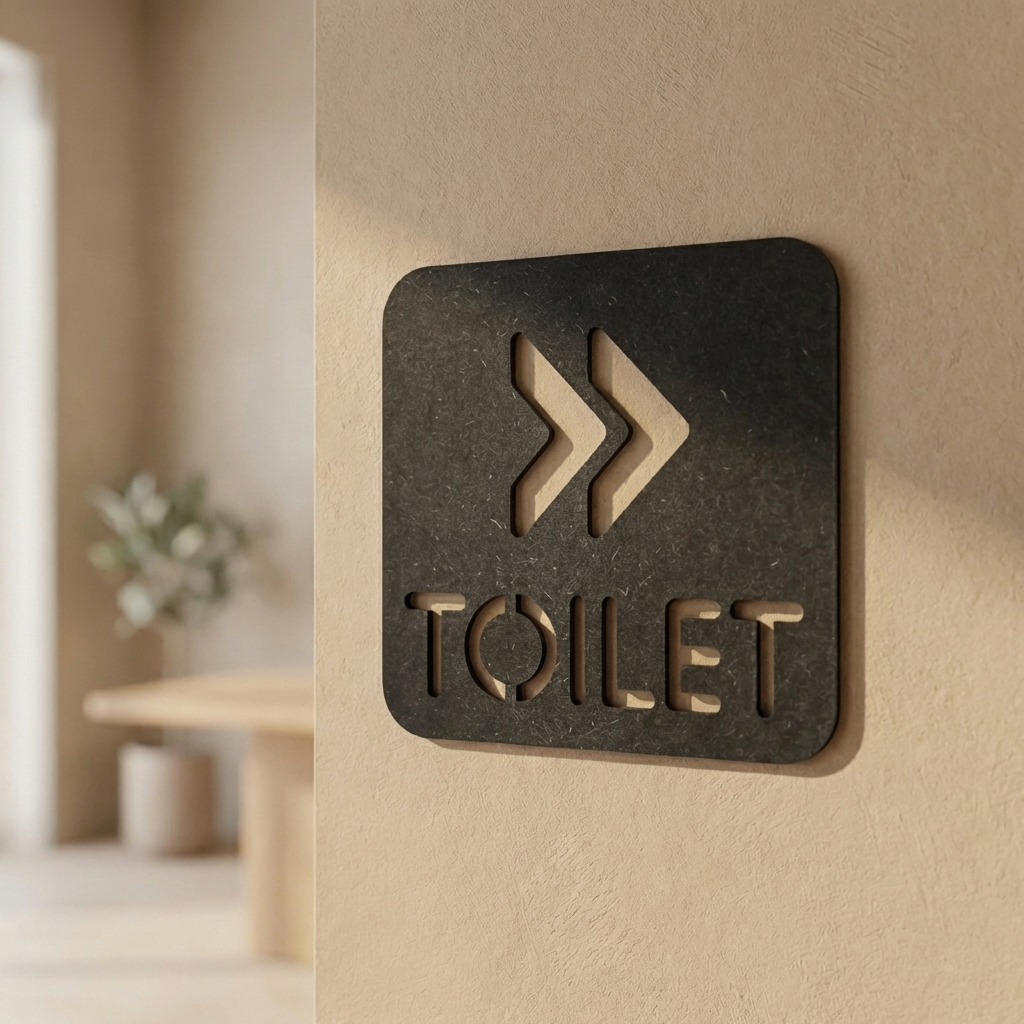Stylish black restroom wayfinding sign for businesses, cafés, hotels and workplaces