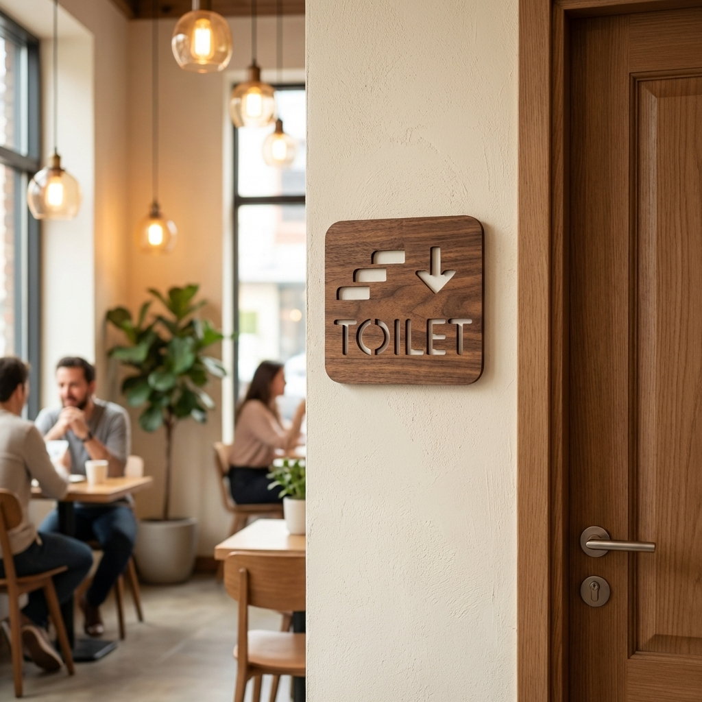Wooden downstairs WC sign for coffee shops, offices, salons and retail premises