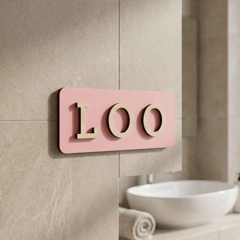 Pink bathroom door plaque for homes, offices, salons and customer toilet areas