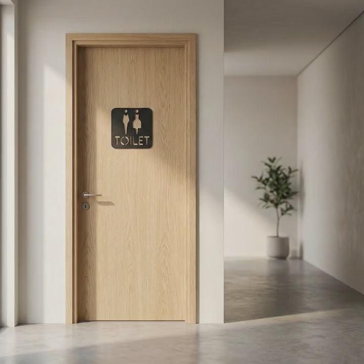 Contemporary black toilet sign for shared male and female facilities in commercial buildings