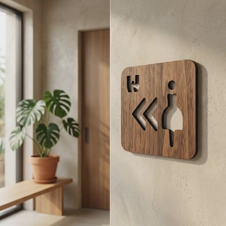 Wooden female restroom direction sign for offices, hotels and customer facilities