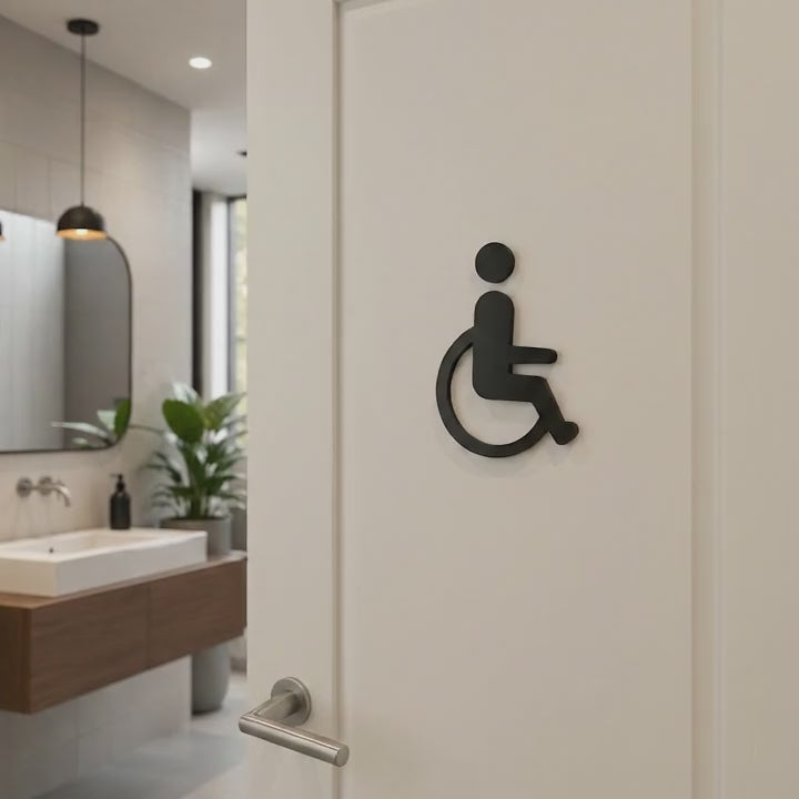 Modern disabled toilet sign with wheelchair symbol for hotels, workplaces and public buildings