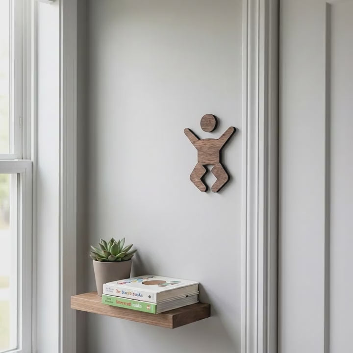 Wooden baby change room sign for commercial restrooms, cafés and customer facilities