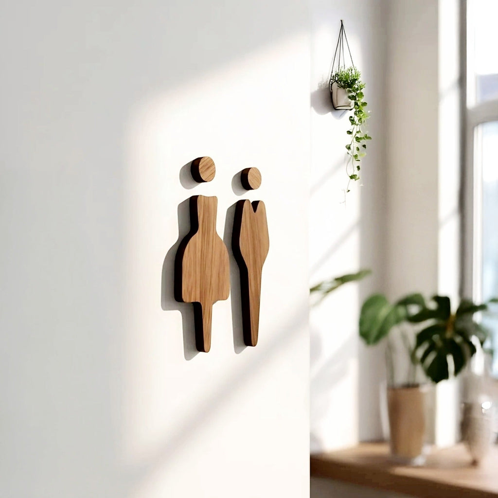 Male & Female Toilet Sign | American Black Walnut | Unisex Icons